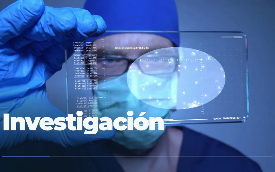 Still from the LUMVIA video: a masked researcher behind a kinetic headline